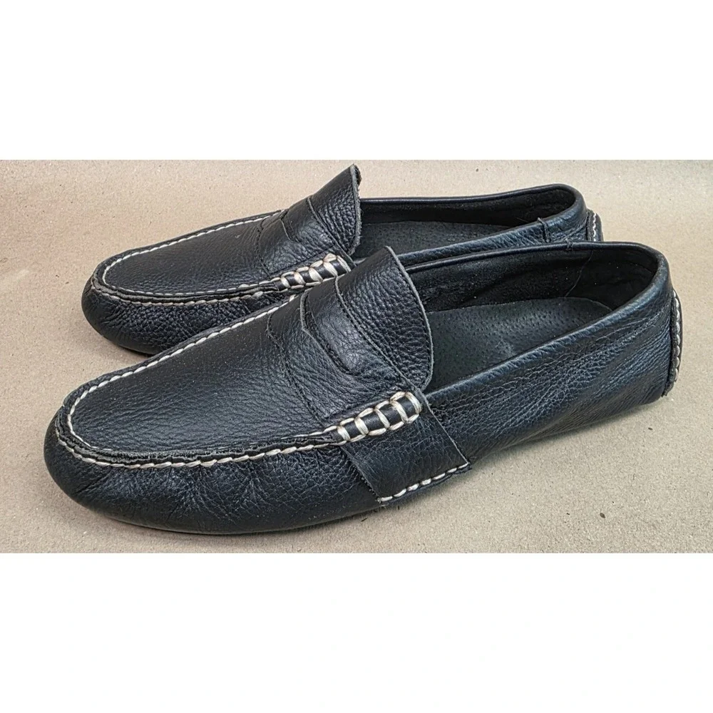 Polo Ralph Lauren (Sz 9 D) Telly Driving Shoes Loafers Black Pebbled Leather